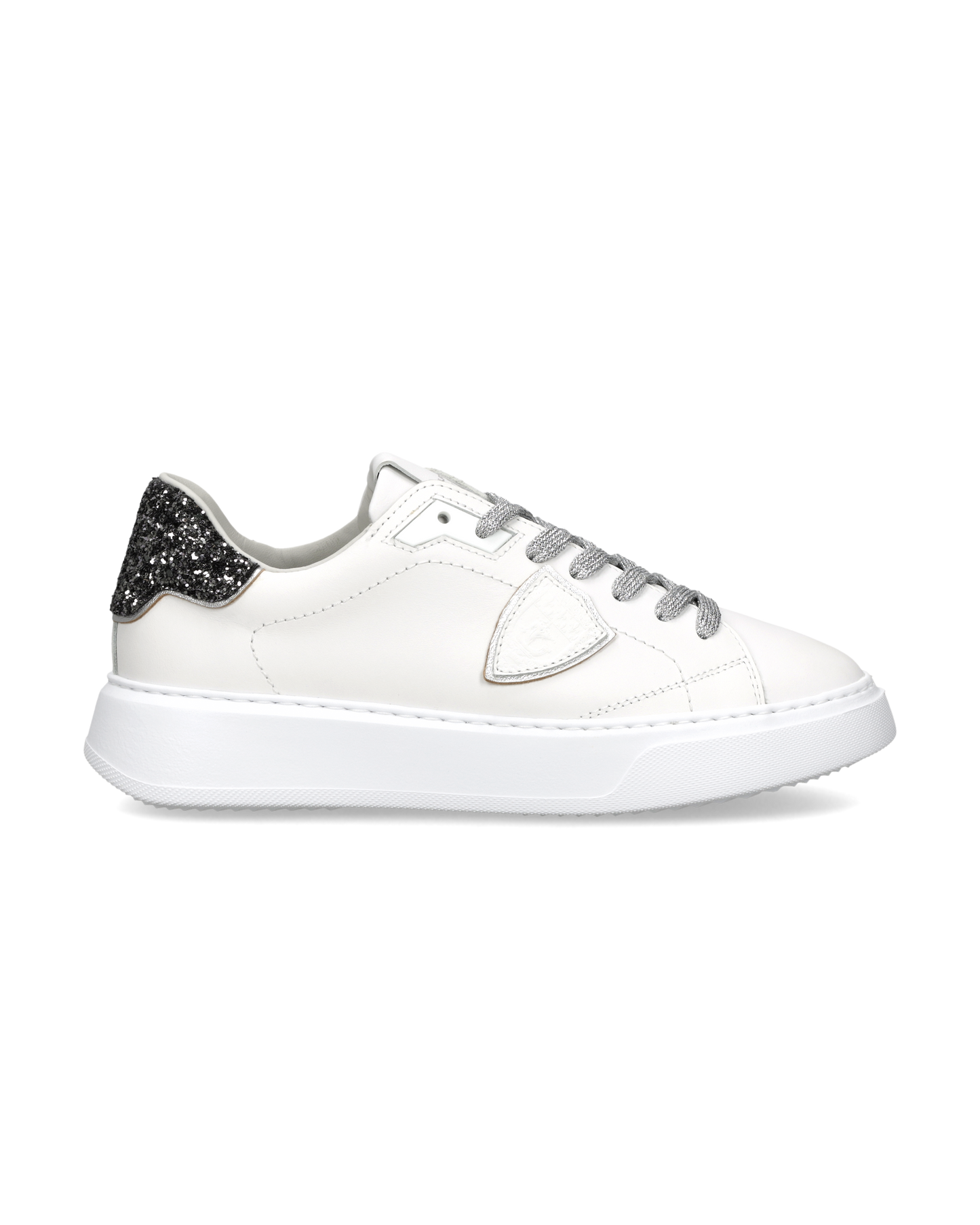 Sneakers Temple Women with glitter heel tab, White Black