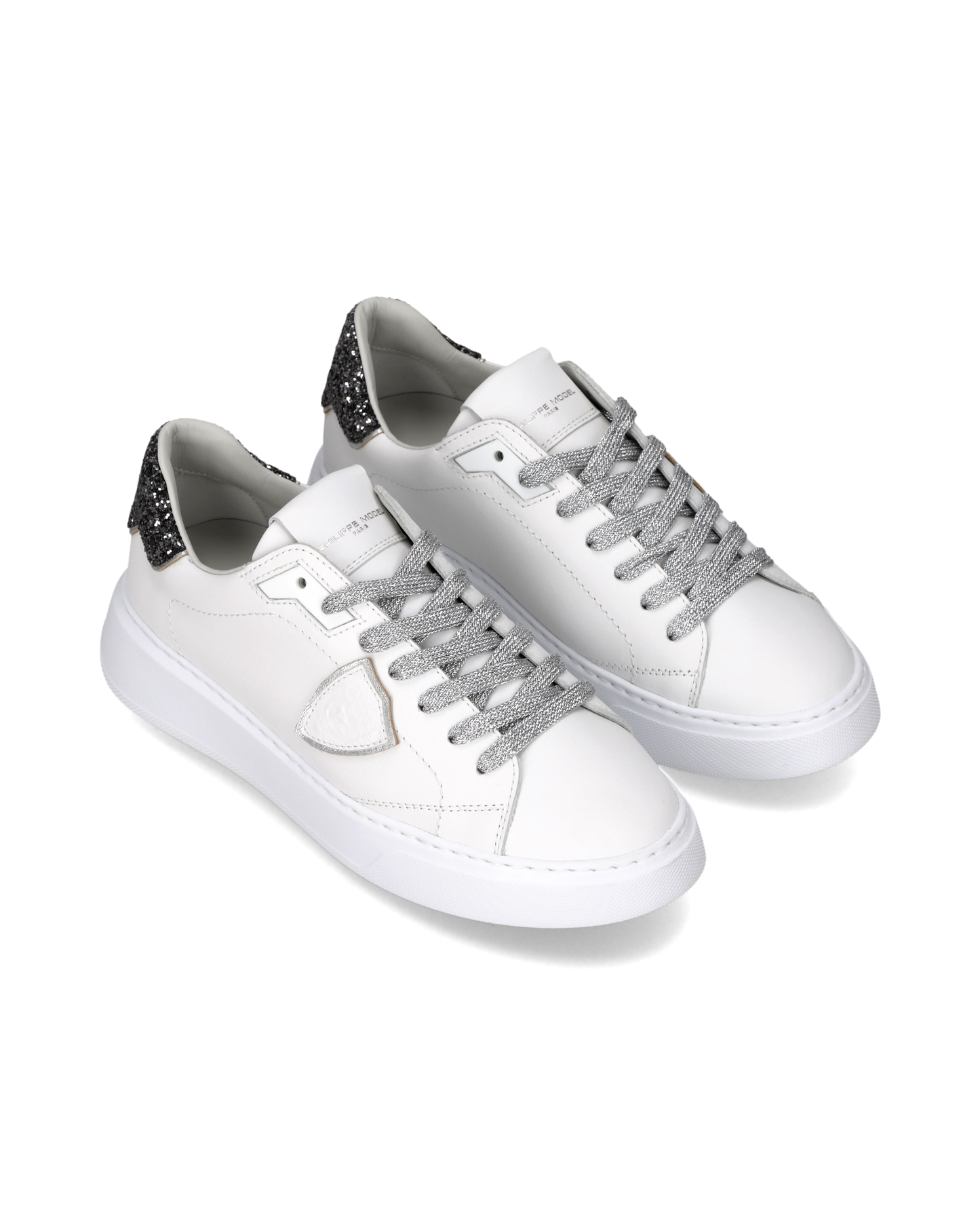 Sneakers Temple Women with glitter heel tab, White Black