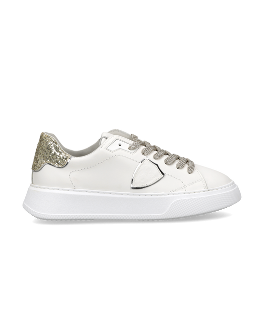 Zapatillas Temple con Contrafuerte Glitter Para Mujer, Blanco Dorado