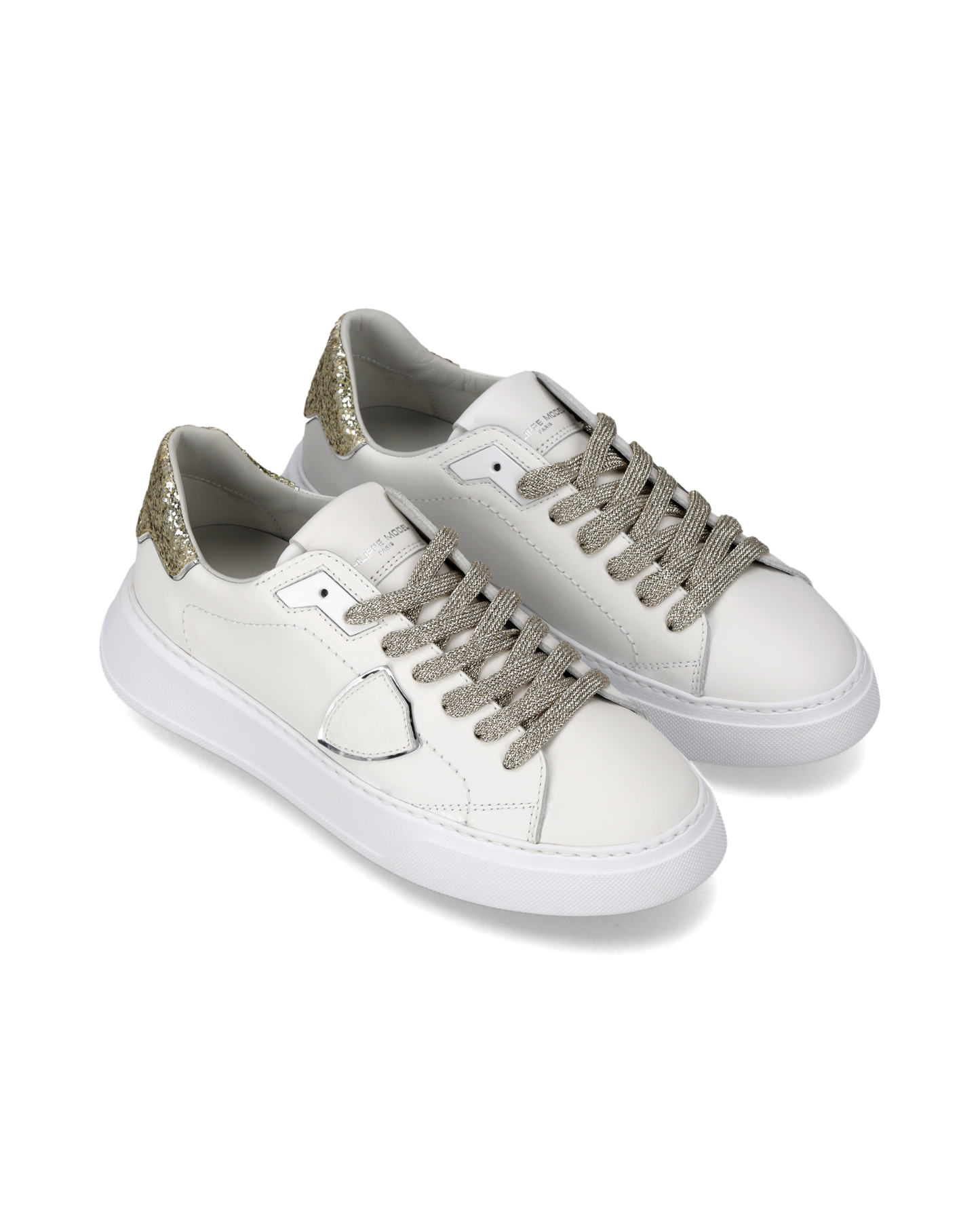 Zapatillas Temple con Contrafuerte Glitter Para Mujer, Blanco Dorado