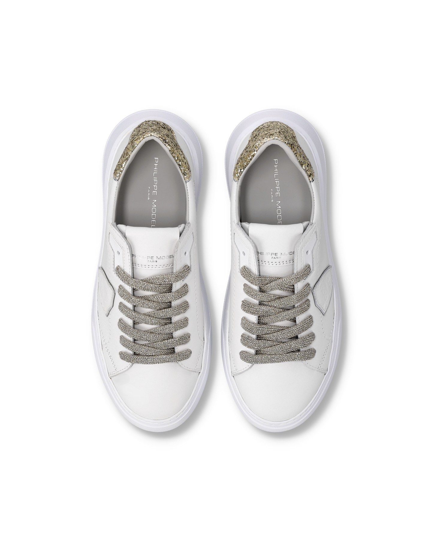 Zapatillas Temple con Contrafuerte Glitter Para Mujer, Blanco Dorado