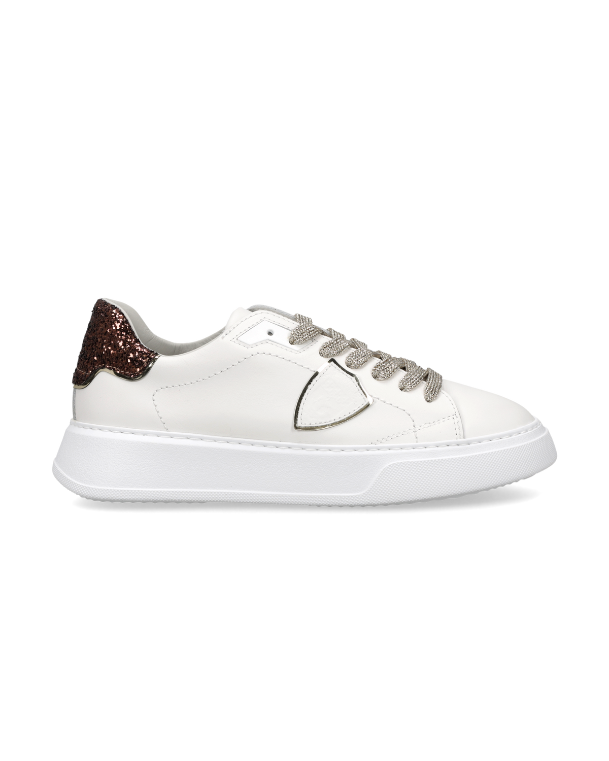 Sneakers Temple Donna con Spoiler Glitterato, Bianco Marrone