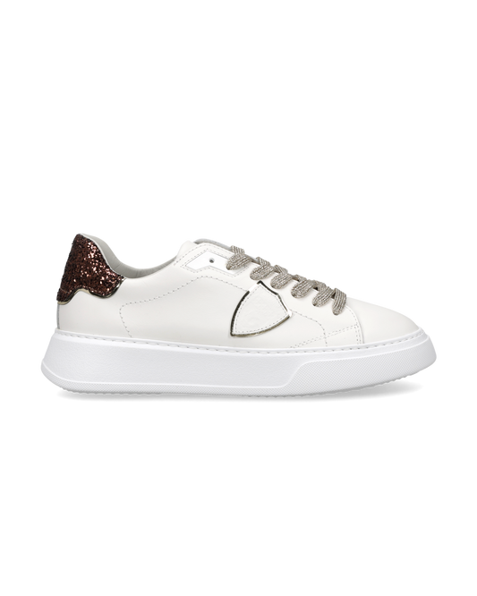 Sneakers Temple Donna con Spoiler Glitterato, Bianco Marrone