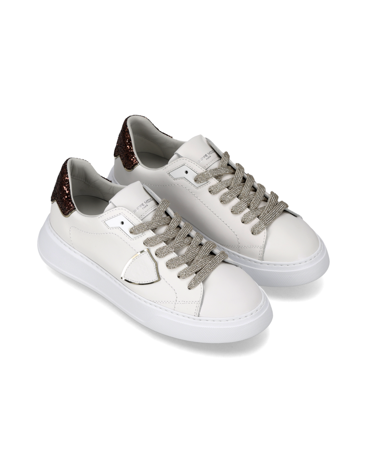 Sneakers Temple Donna con Spoiler Glitterato, Bianco Marrone