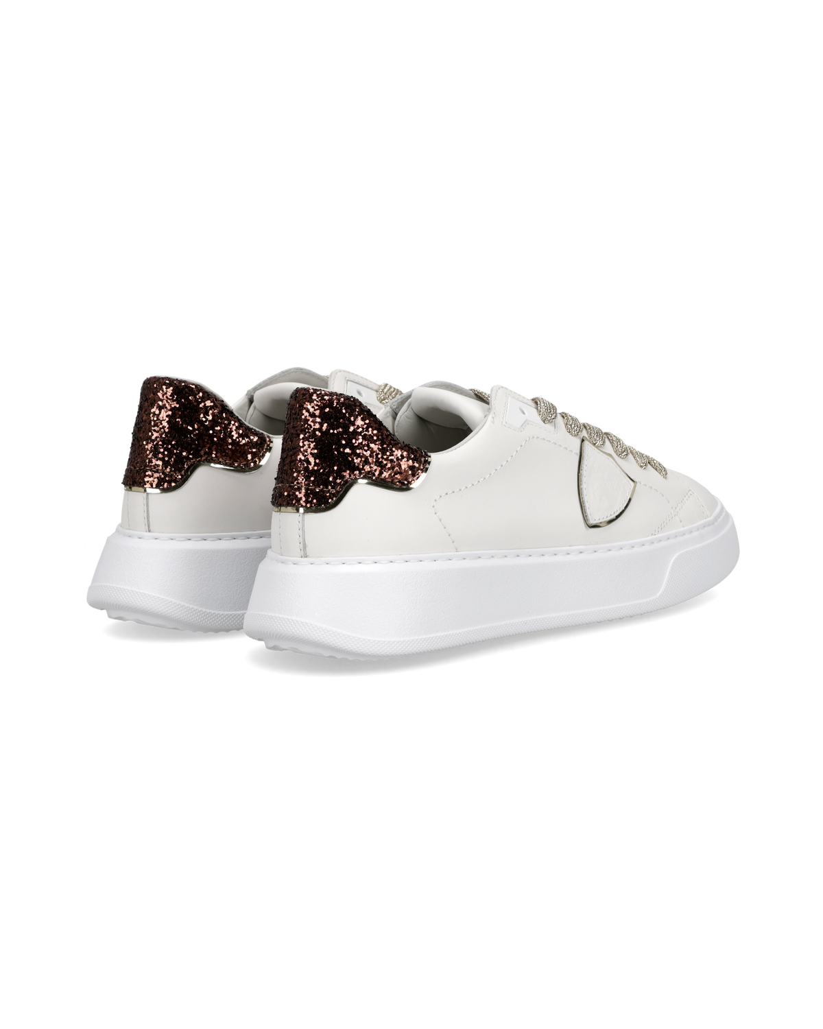Sneakers Temple Donna con Spoiler Glitterato, Bianco Marrone