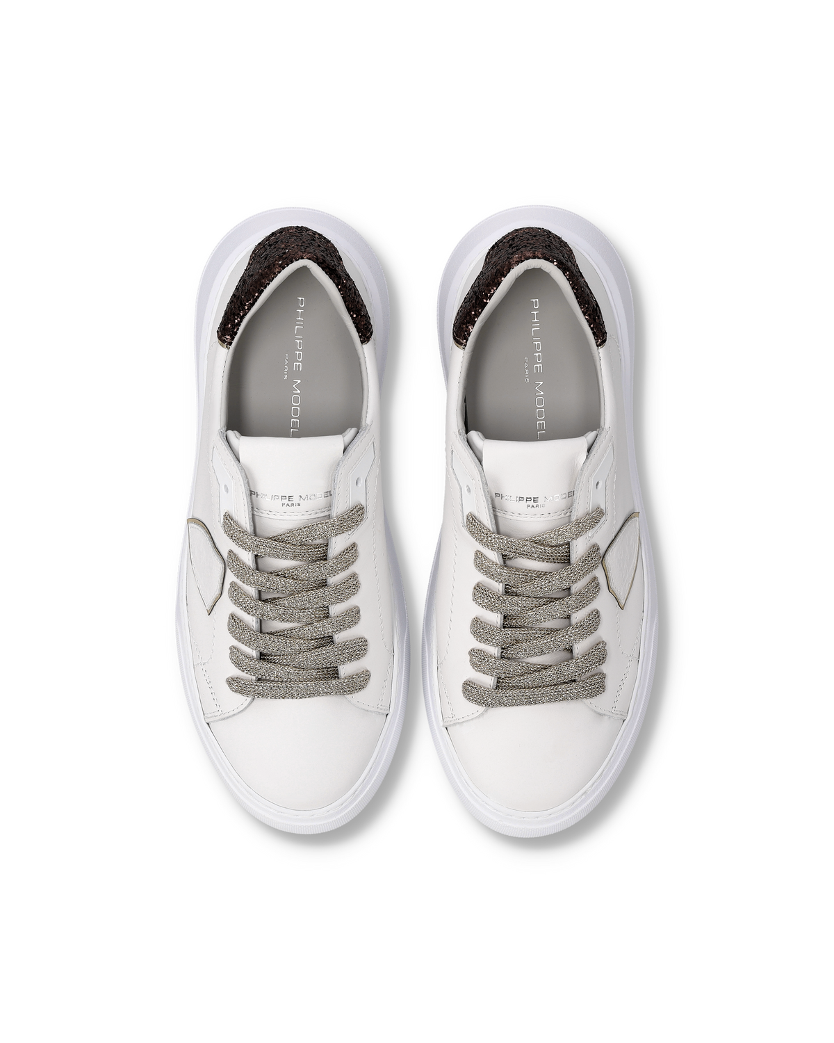 Sneakers Temple Donna con Spoiler Glitterato, Bianco Marrone