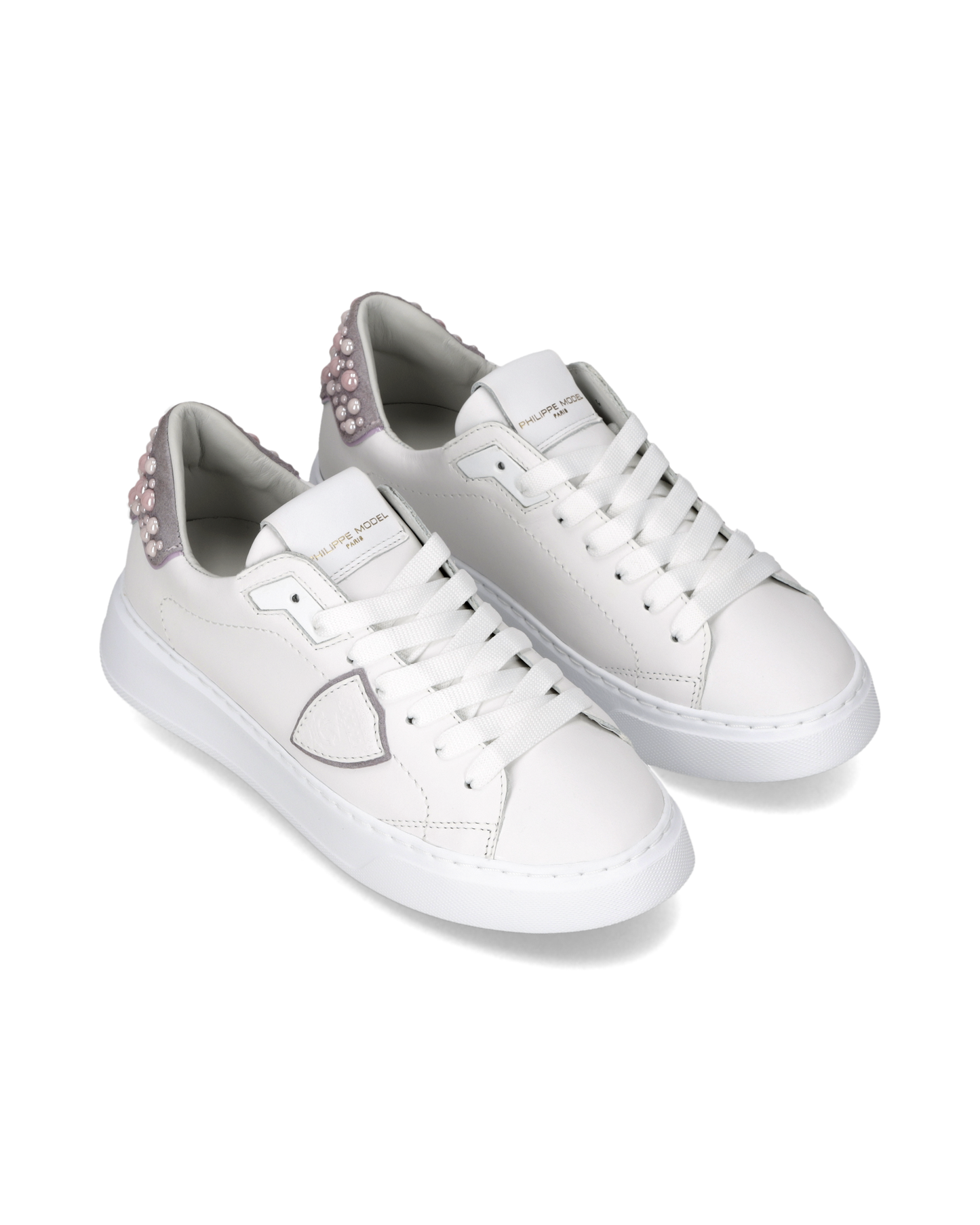 Sneakers Temple Donna, Bianco Rosa con perle