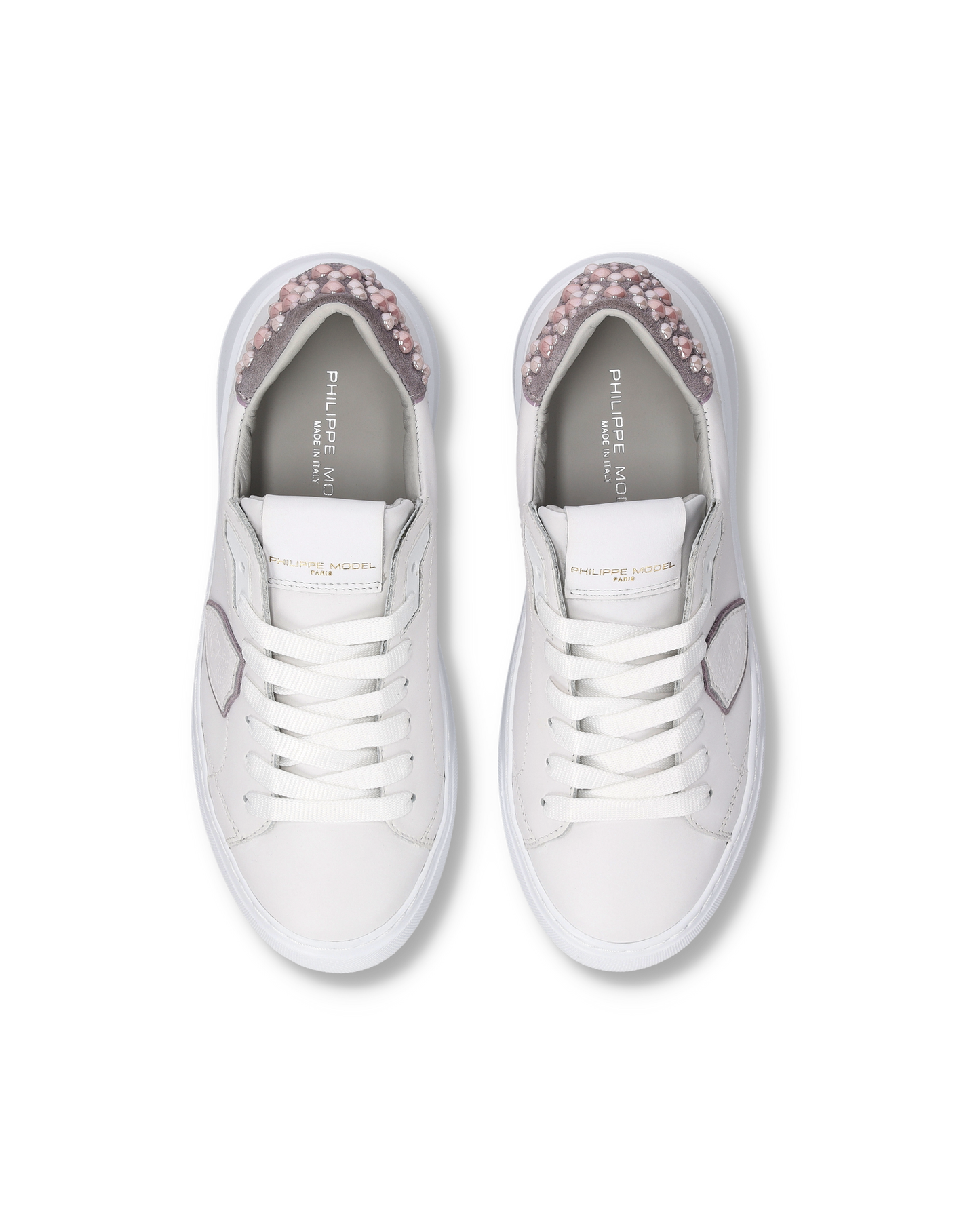 Sneakers Temple Donna, Bianco Rosa con perle