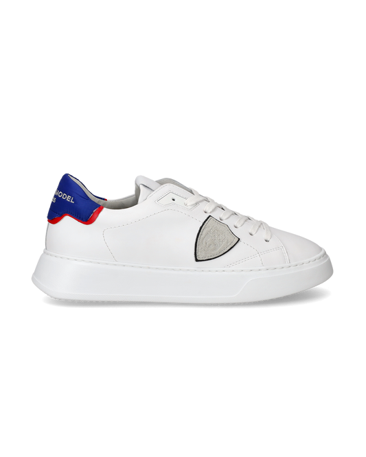 Men's Temple Low-Top Sneakers in Leather And Nylon, White Blue