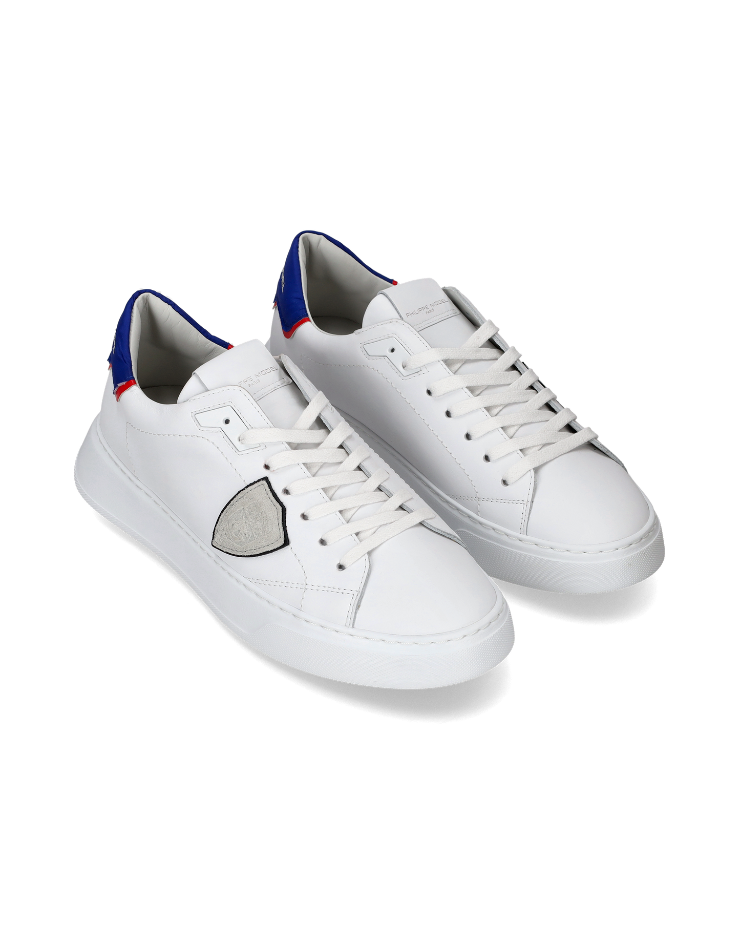 Men's Temple Low-Top Sneakers in Leather And Nylon, White Blue