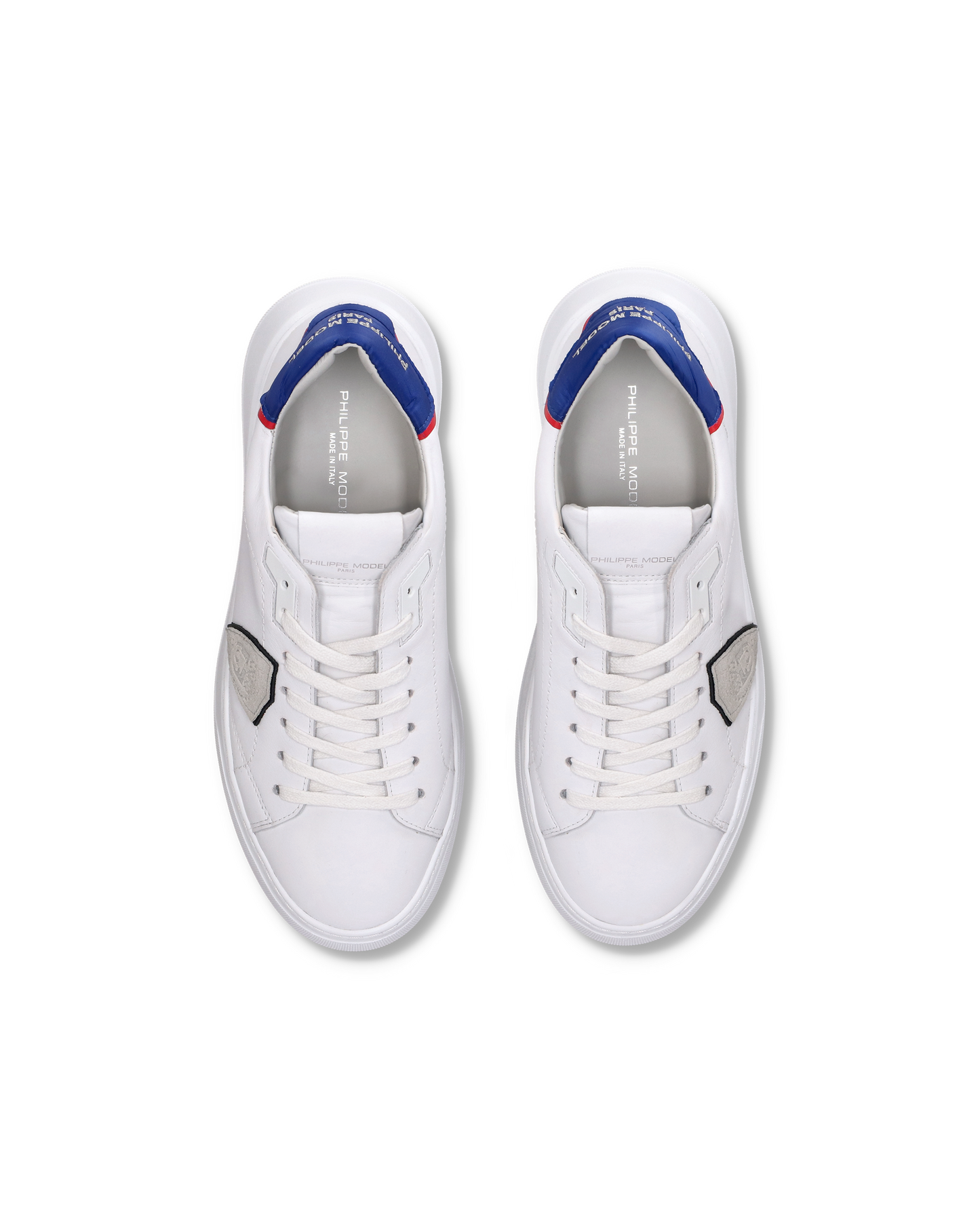 Men's Temple Low-Top Sneakers in Leather And Nylon, White Blue