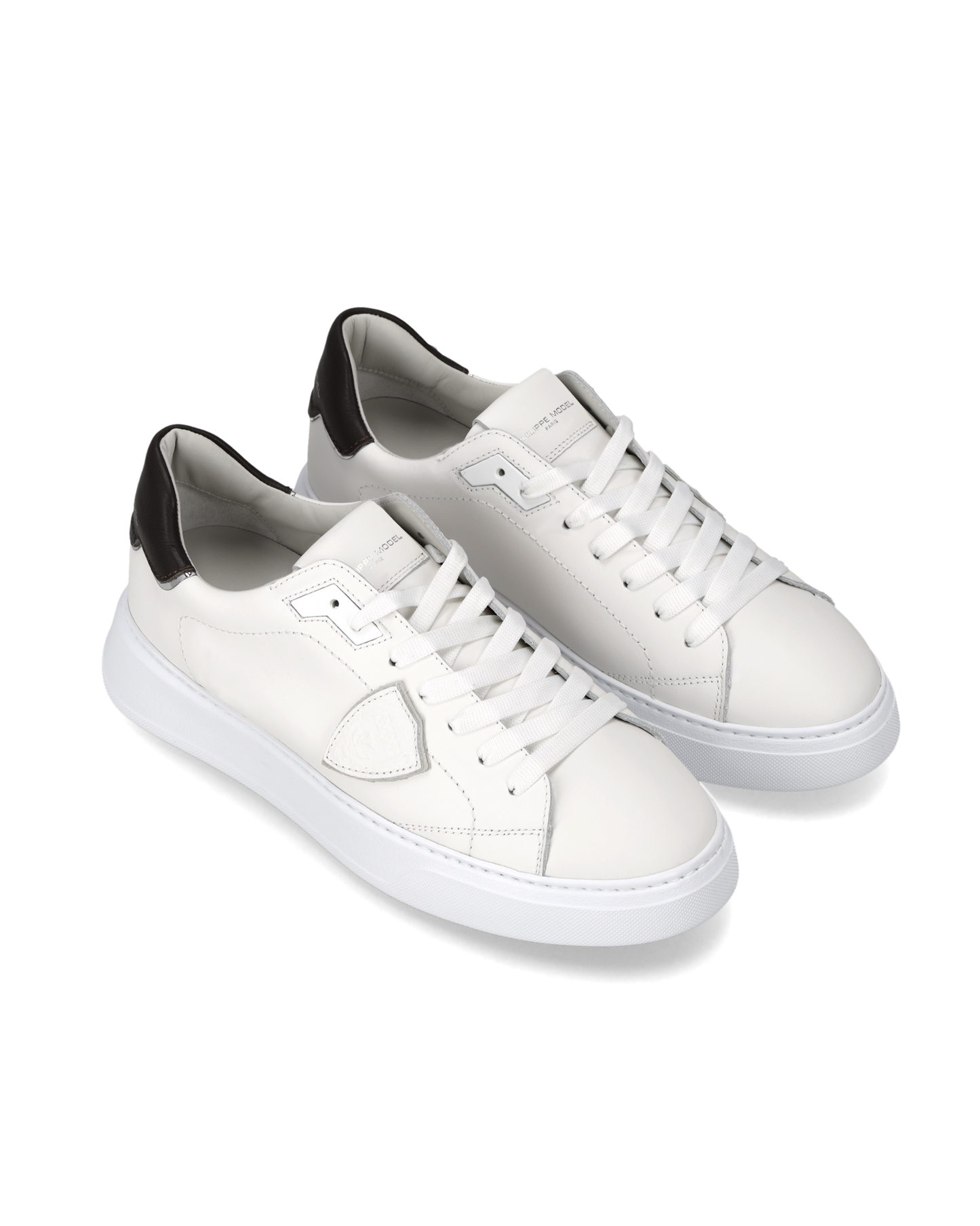 Baskets Temple Homme, Blanc Marron Foncé