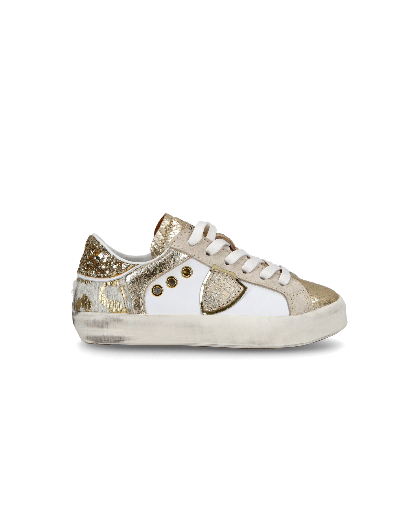 Baby Paris Low-Top Sneakers in Leather, White Gold