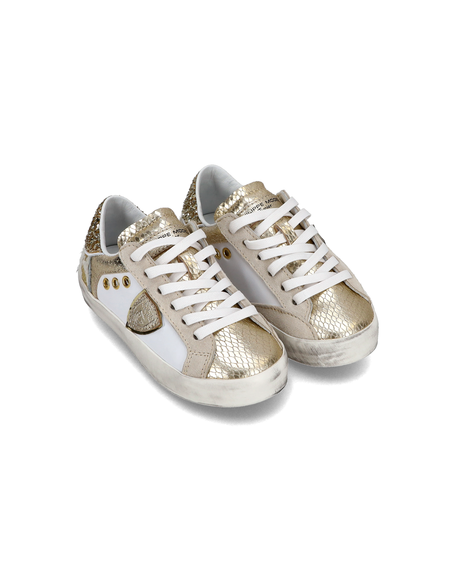 Baby Paris Low-Top Sneakers in Leather, White Gold