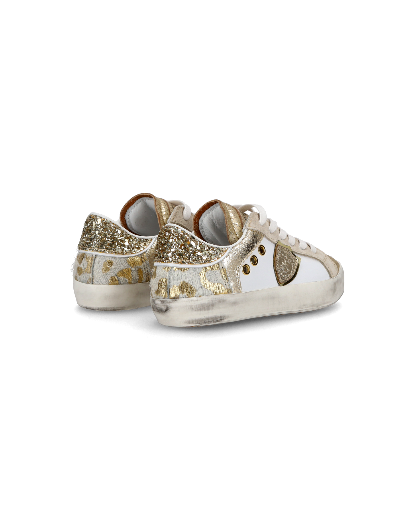 Baby Paris Low-Top Sneakers in Leather, White Gold