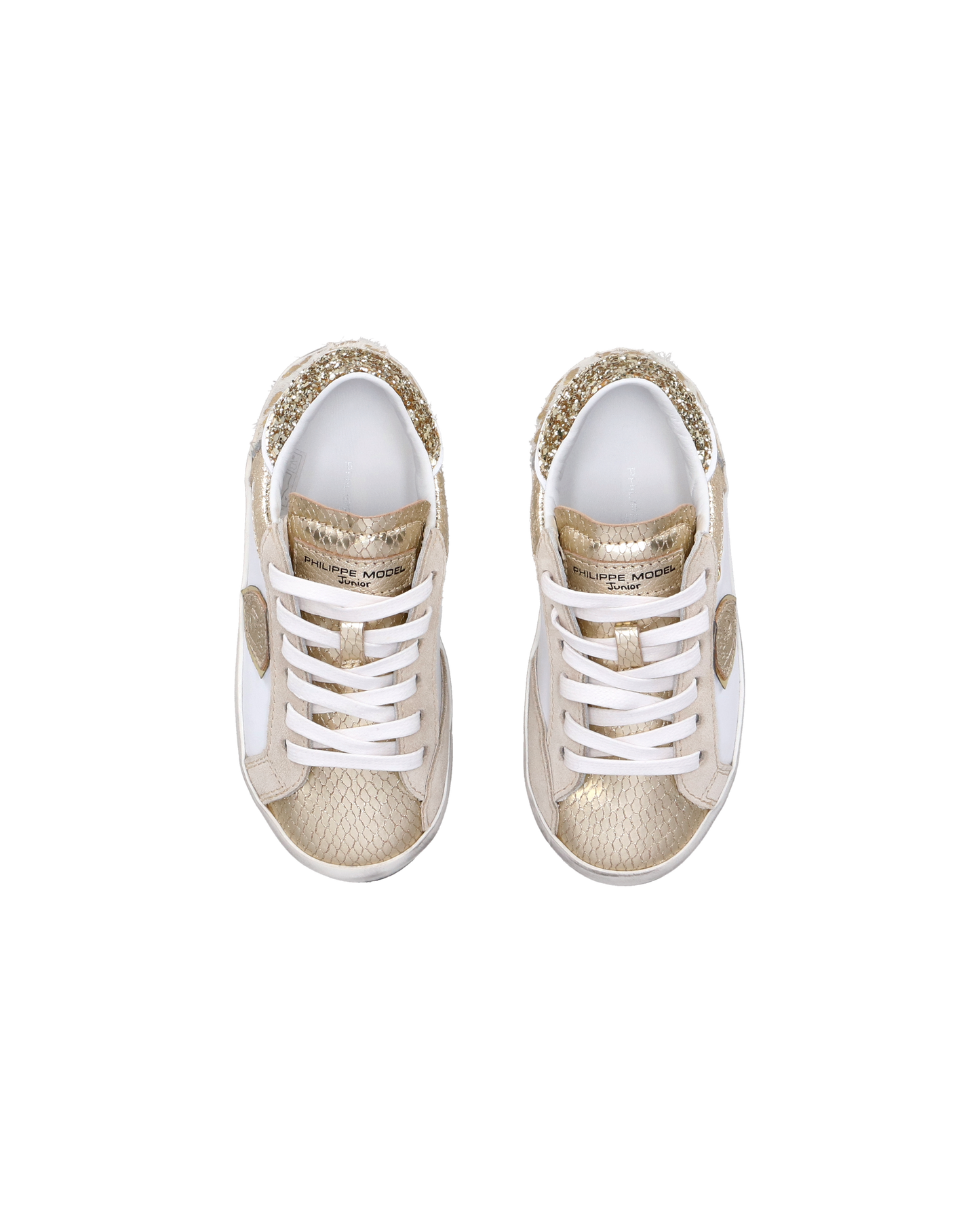 Baby Paris Low-Top Sneakers in Leather, White Gold