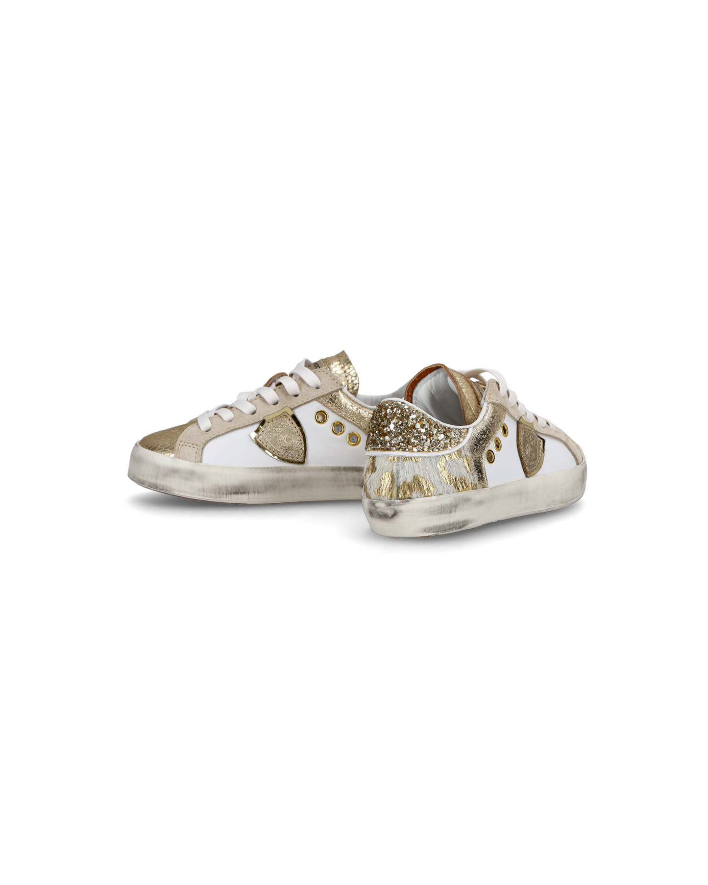 Baby Paris Low-Top Sneakers in Leather, White Gold