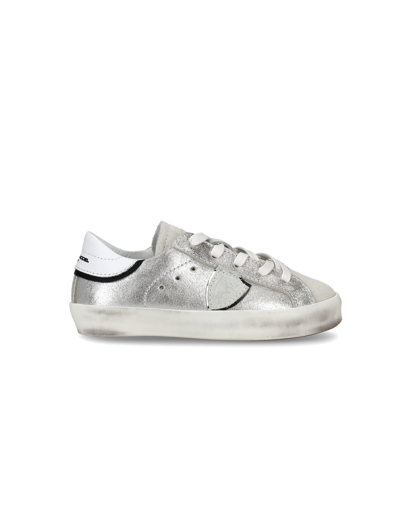 Baby Paris Low-Top Sneakers in Leather, Silver