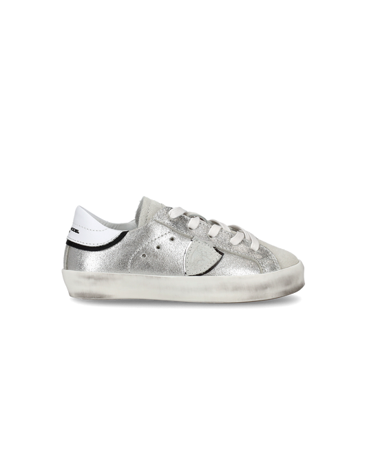 Baby Paris Low-Top Sneakers in Leather, Silver