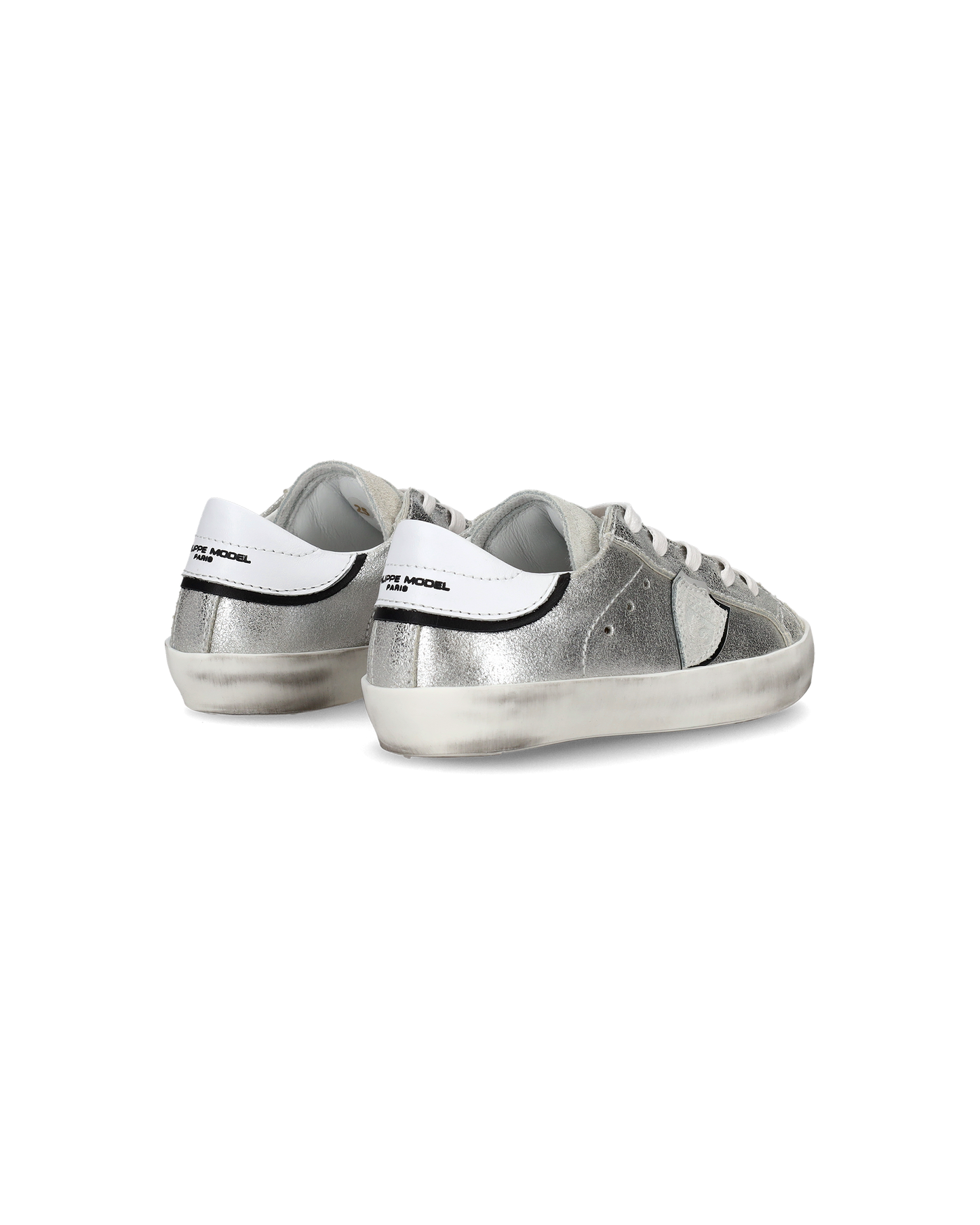 Baby Paris Low-Top Sneakers in Leather, Silver