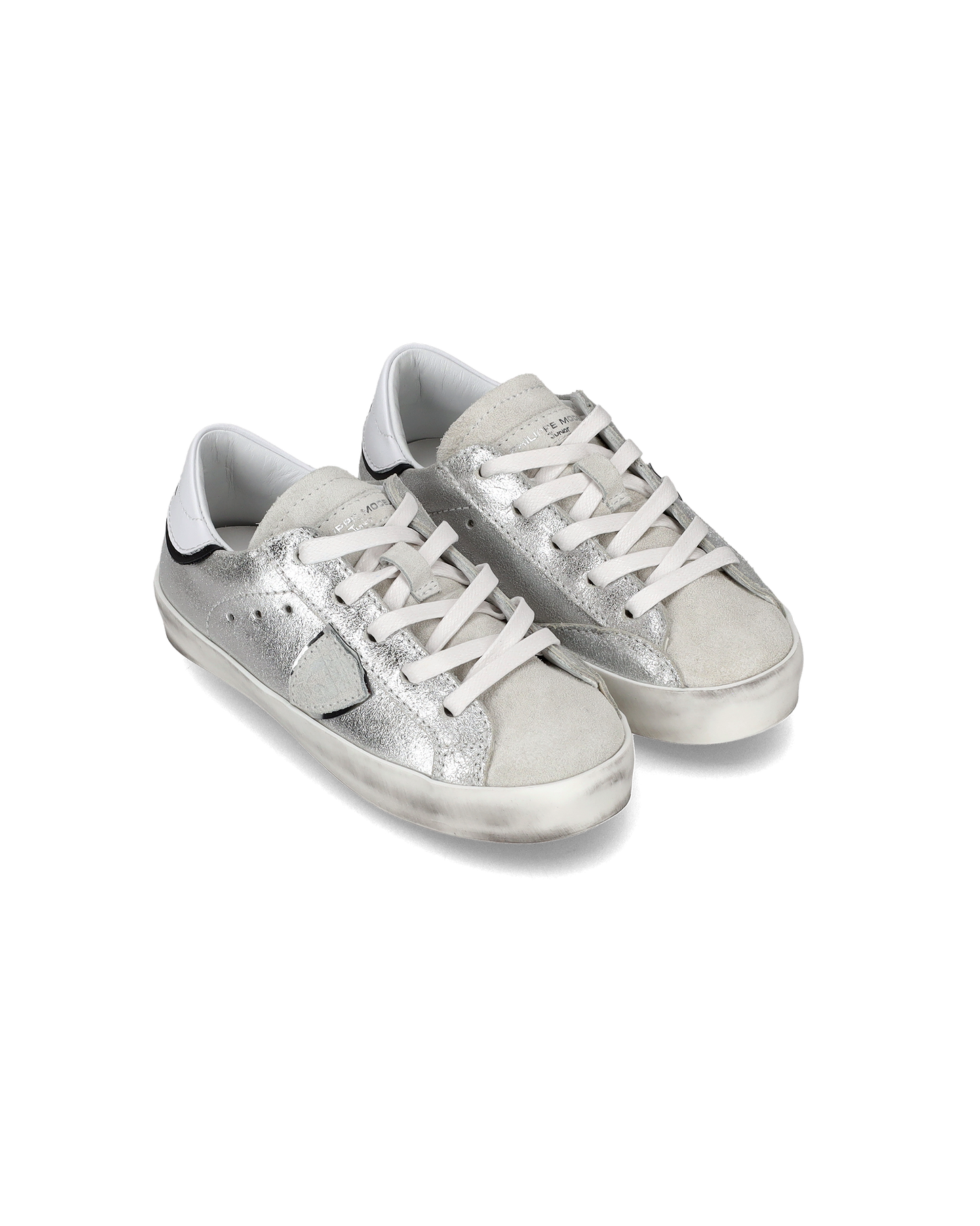 Baby Paris Low-Top Sneakers in Leather, Silver