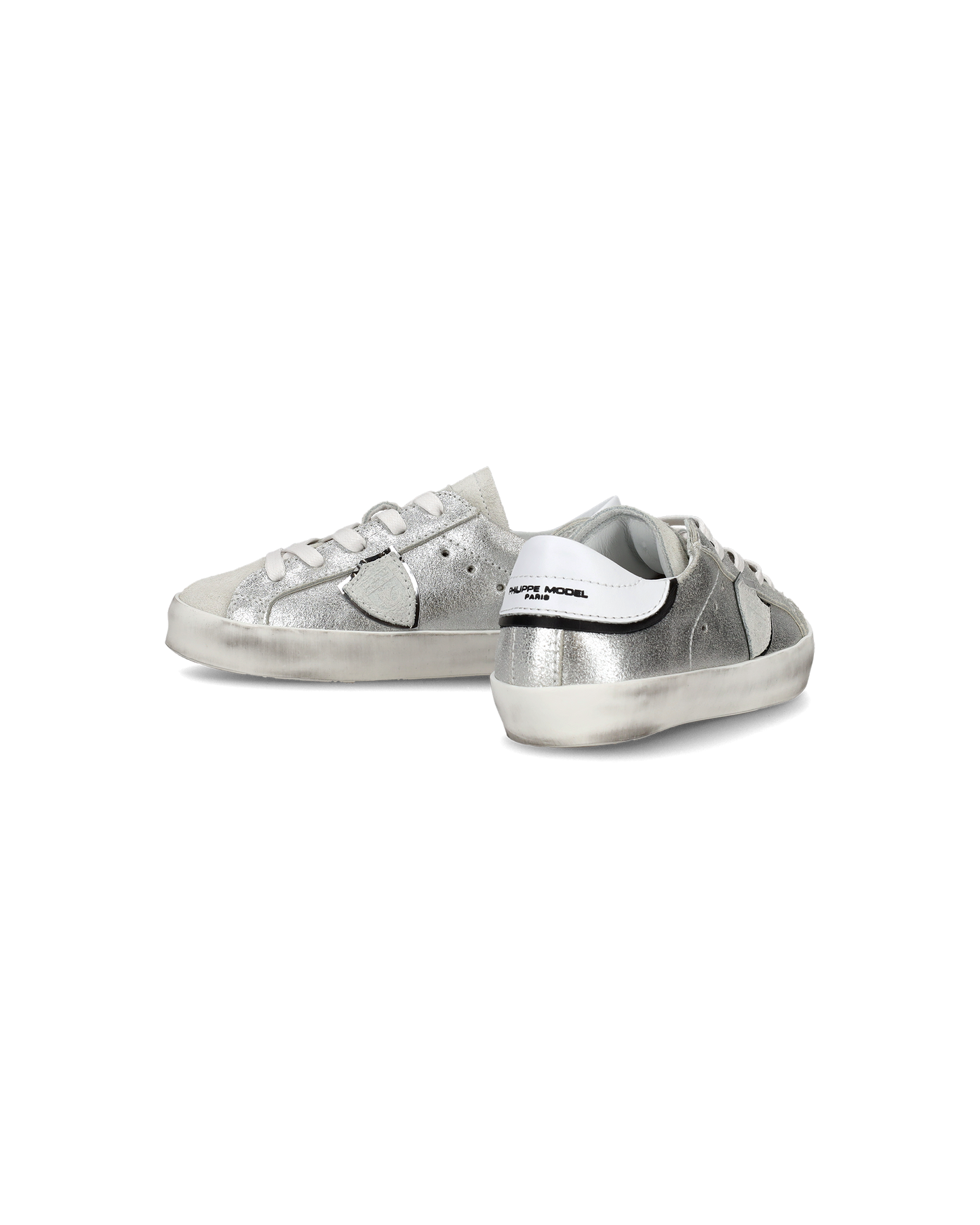 Flache Baby Paris Sneakers aus Leder – Silber