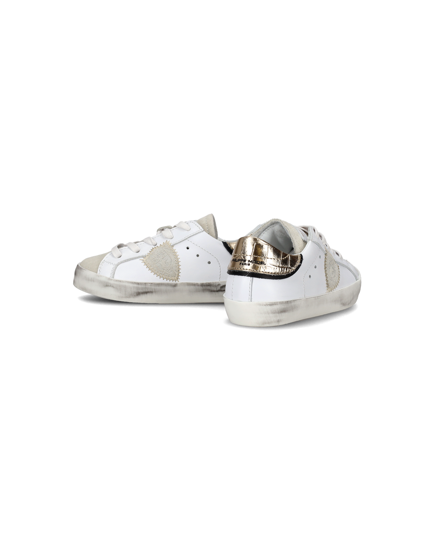 Baby Paris Low-Top Sneakers in Leather, White Gold