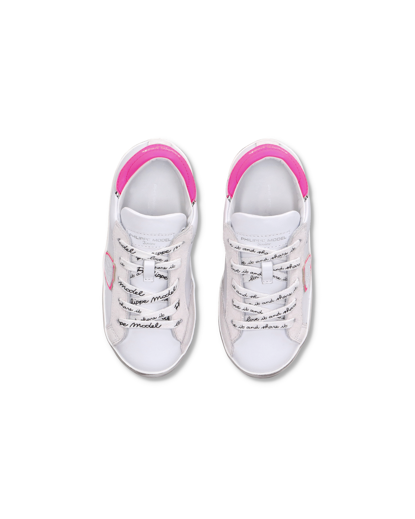 Flache Baby Paris Sneakers aus Leder – Weiß und Fuchsia