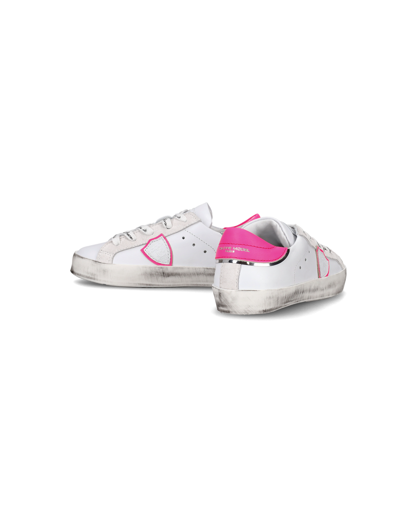 Baby Paris Low-Top Sneakers in Leather, White Fuchsia