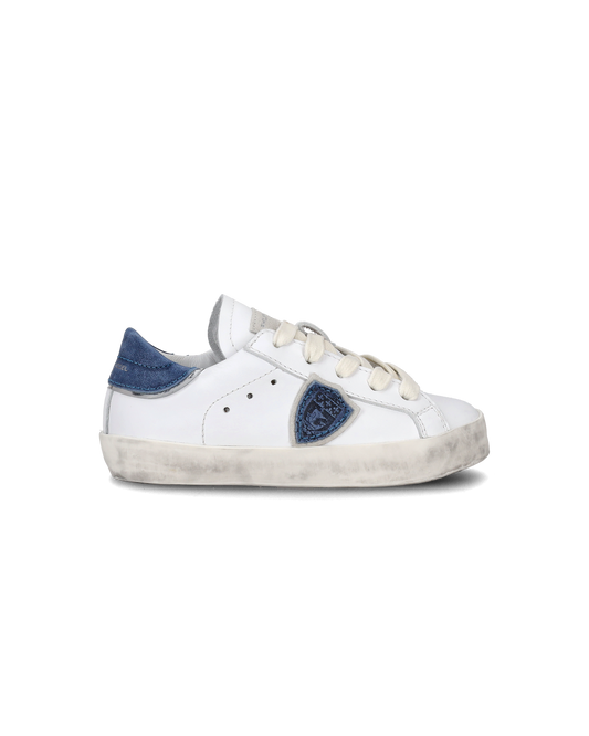 Baby Paris Sneakers in Leather, White Blue