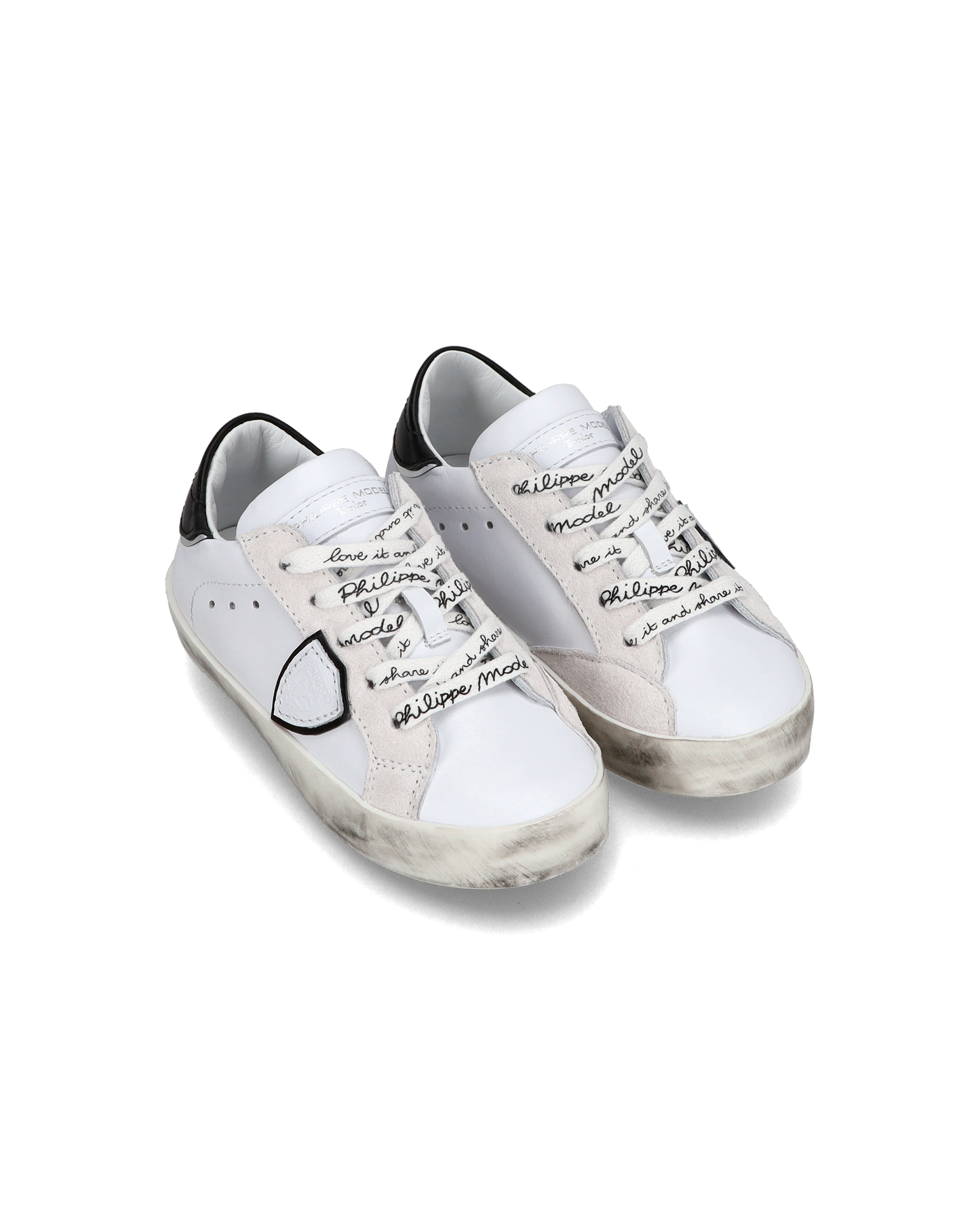 Sneakers Paris da Bambini Bianche e Nere in Pelle