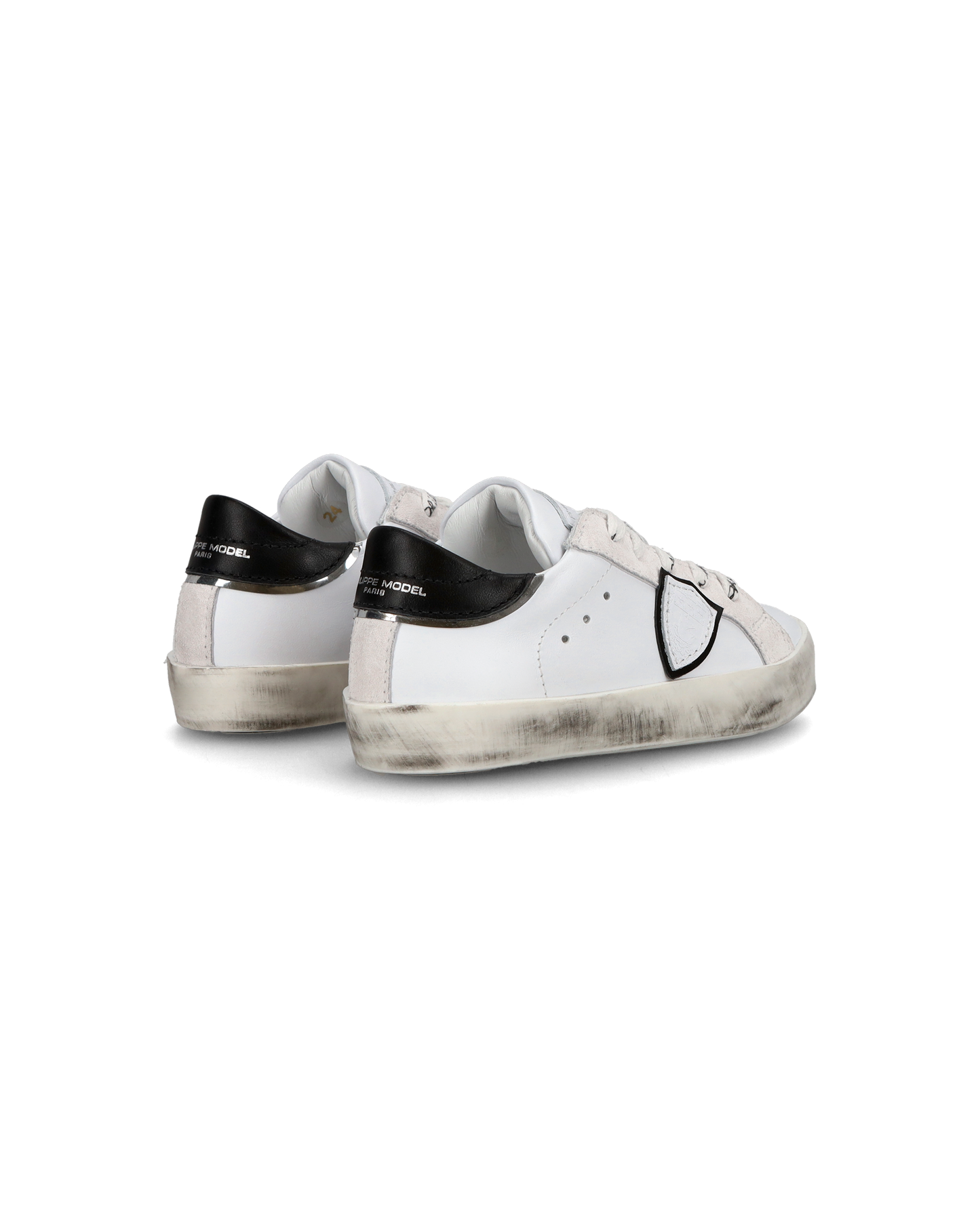 Baby Paris Low-Top Sneakers in Leather, White Black