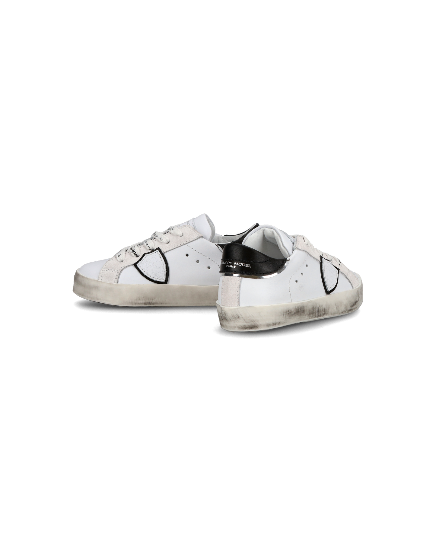 Zapatilla Paris Baby de caña baja en piel - Blanco y negro