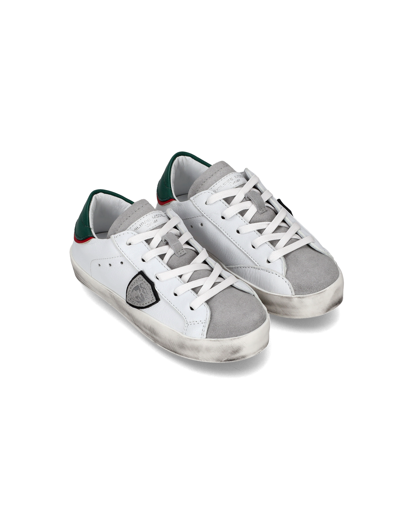 Baby Paris Low-Top Sneakers in Leather, White Green