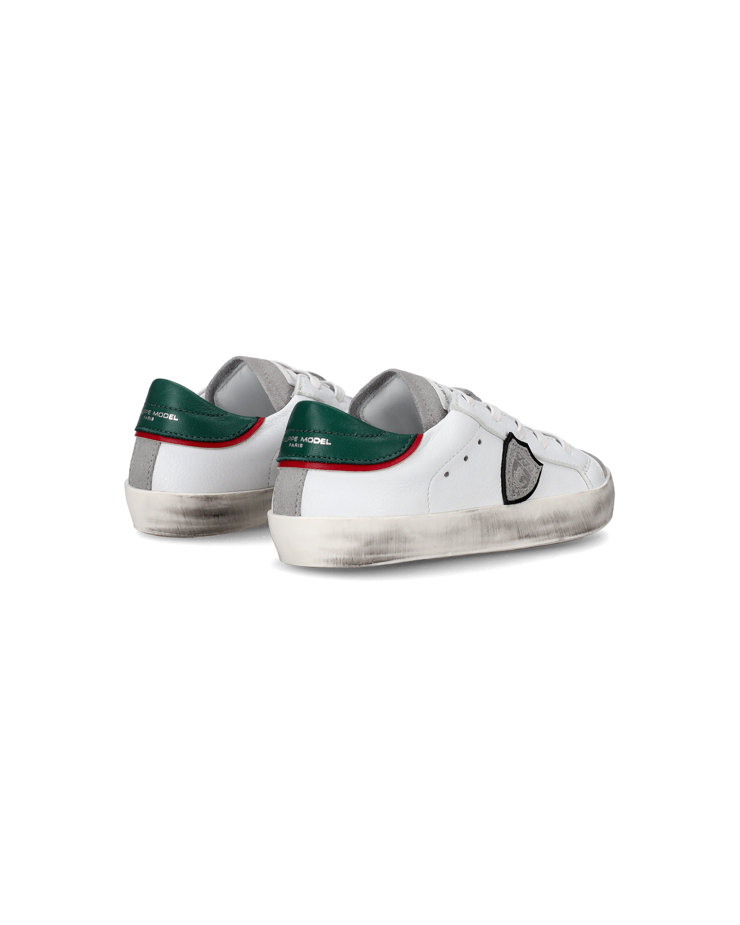 Zapatilla Paris Baby de caña baja en piel - Blanco y verde