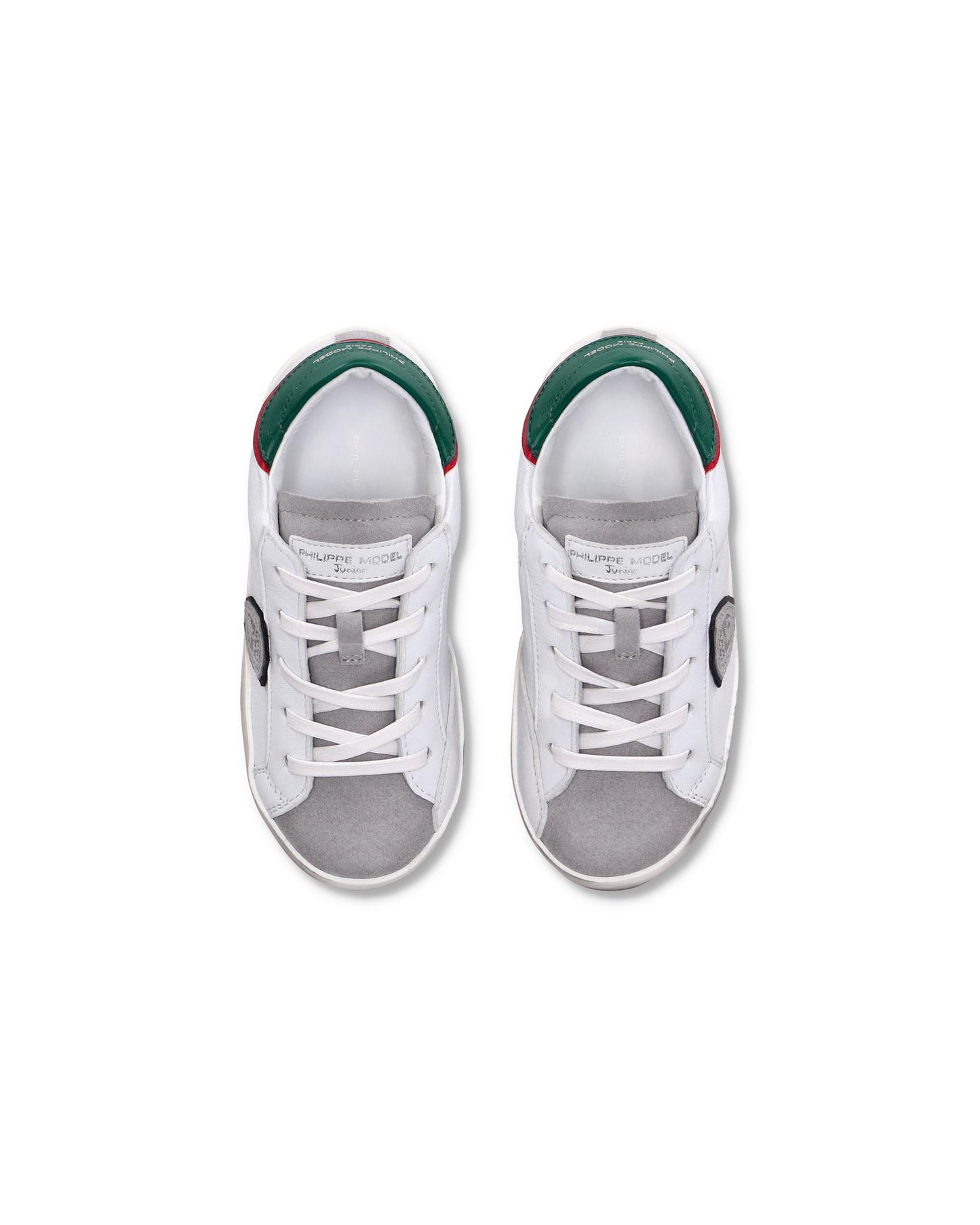 Baby Paris Low-Top Sneakers in Leather, White Green