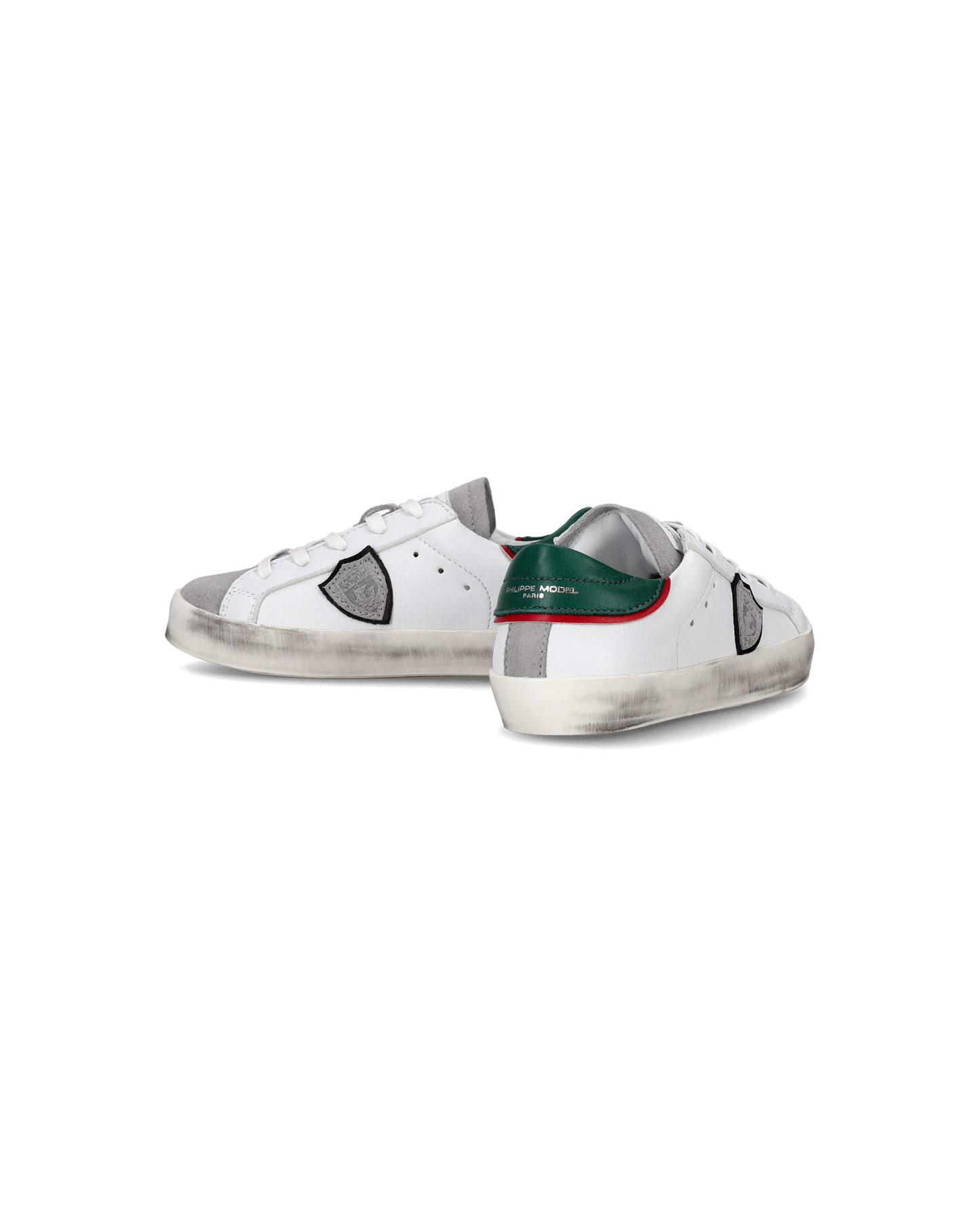 Zapatilla Paris Baby de caña baja en piel - Blanco y verde