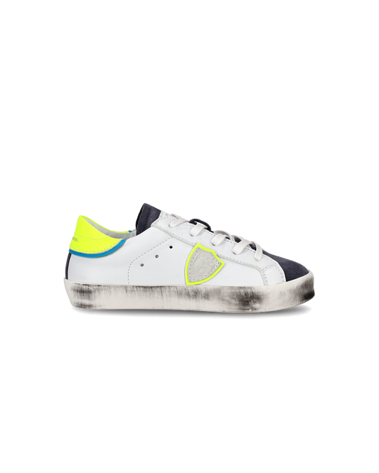 Baby Paris Low-Top Sneakers in Leather, White Yellow