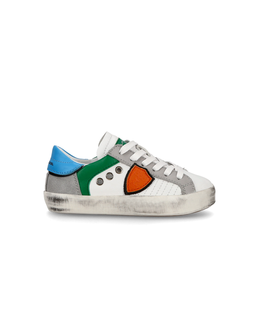 Baby Paris Low-Top Sneakers in Leather, White Green