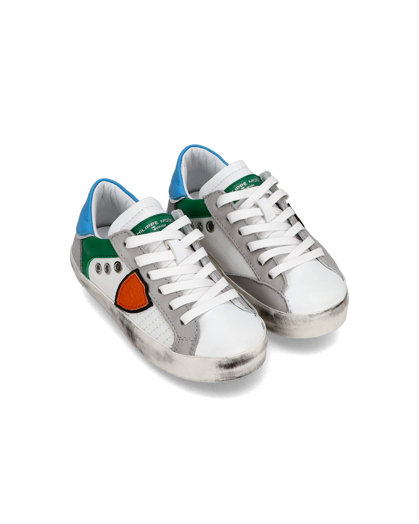 Baby Paris Low-Top Sneakers in Leather, White Green