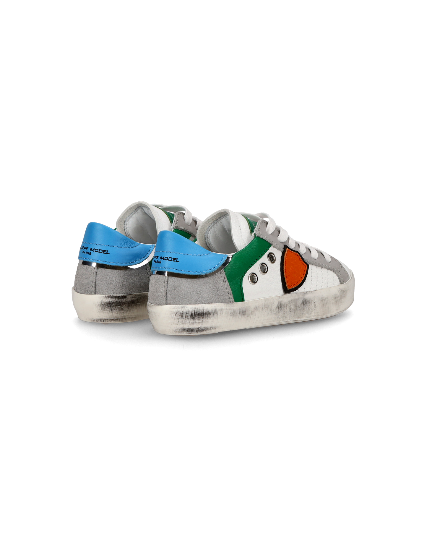 Baby Paris Low-Top Sneakers in Leather, White Green