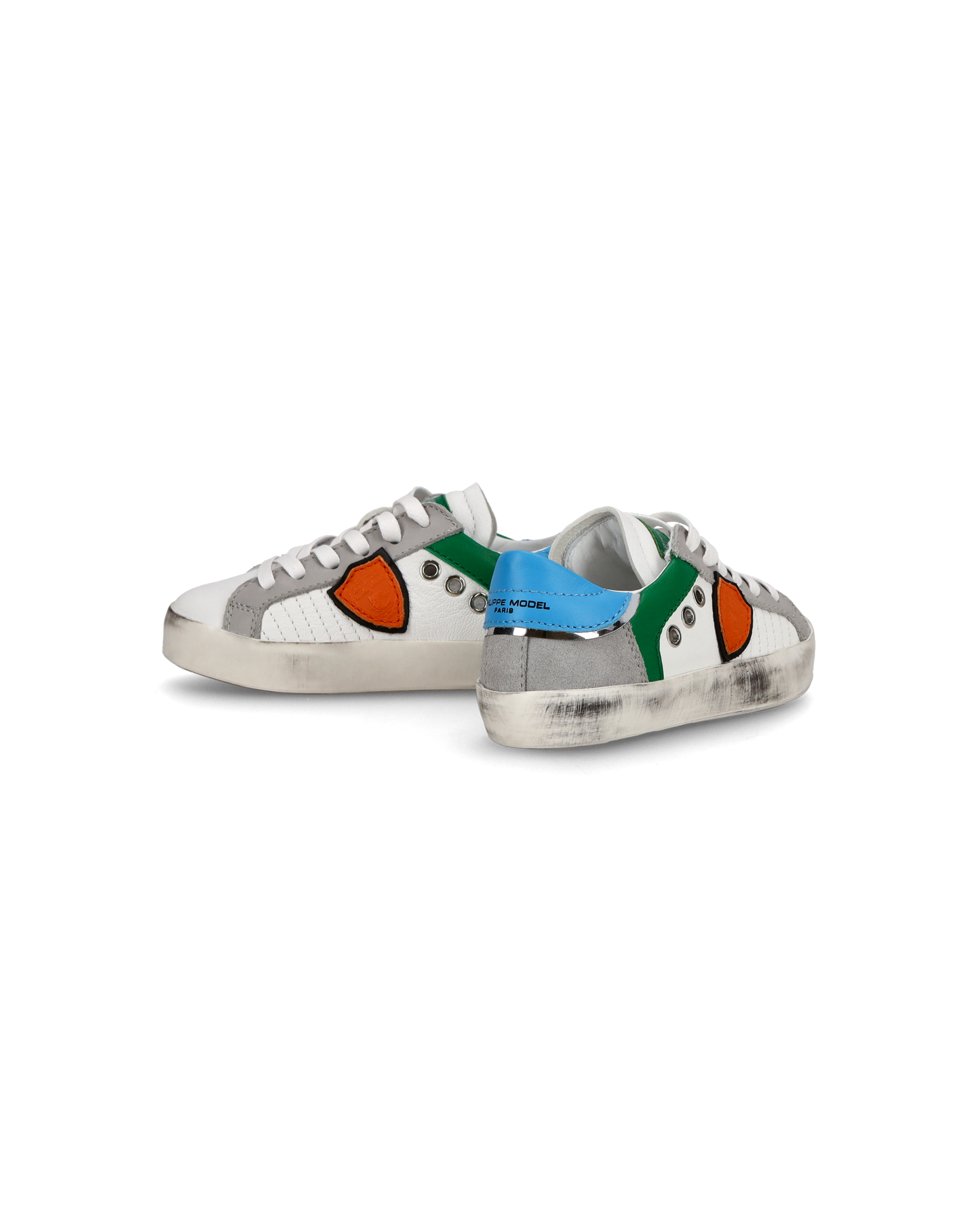 Baby Paris Low-Top Sneakers in Leather, White Green