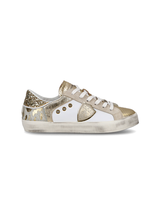 Sneakers basse Paris da Bambino in pelle, Bianco Oro