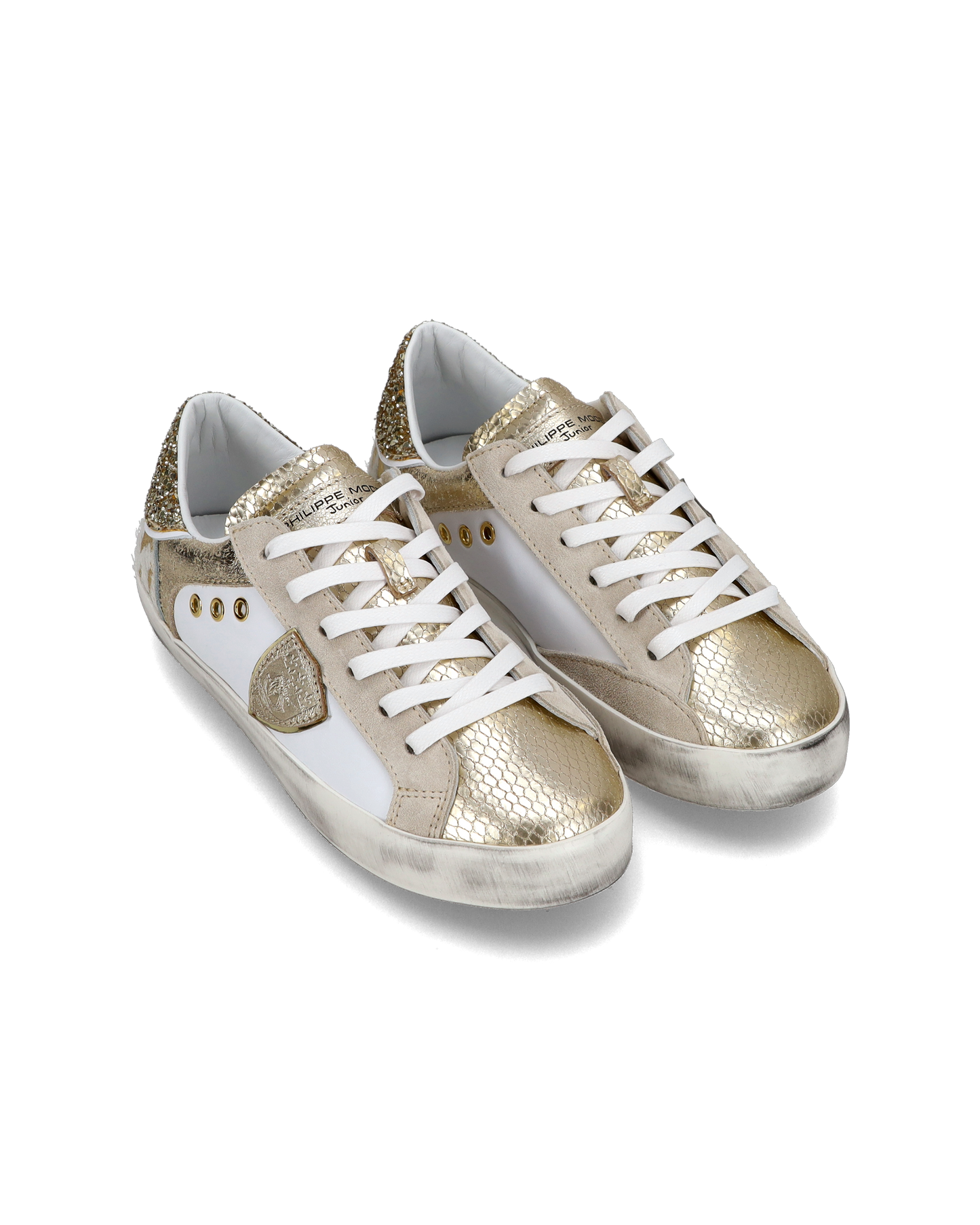 Sneakers basse Paris da Bambino in pelle, Bianco Oro