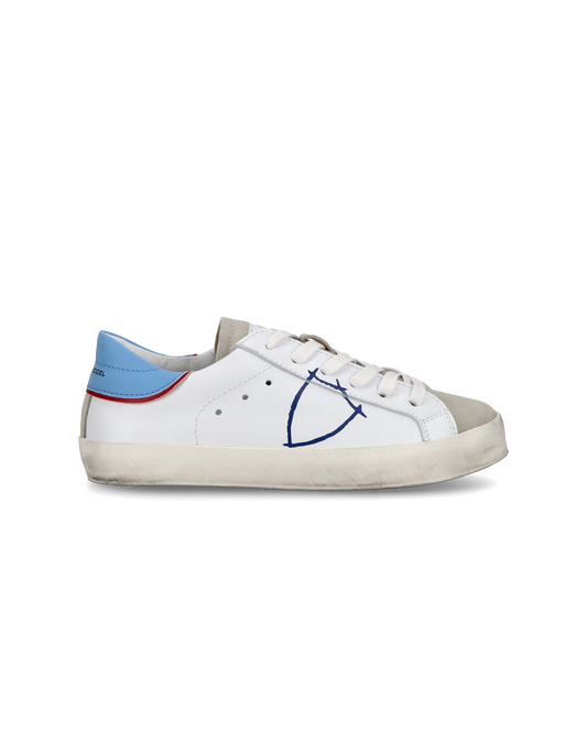 Sneakers basse Paris da Bambino in pelle, Bianco Azzurro