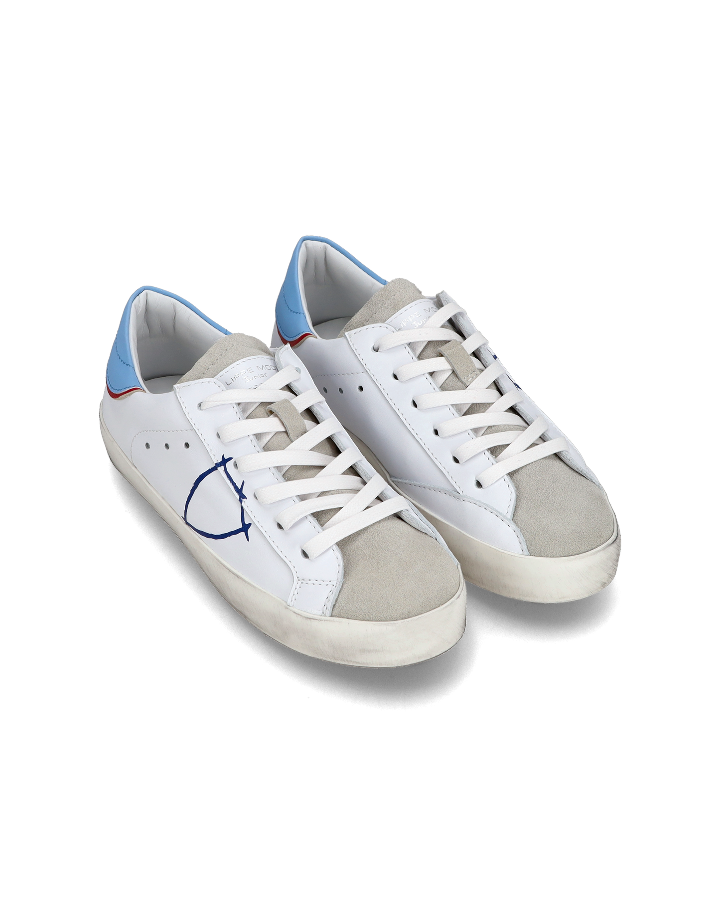 Sneakers basse Paris da Bambino in pelle, Bianco Azzurro