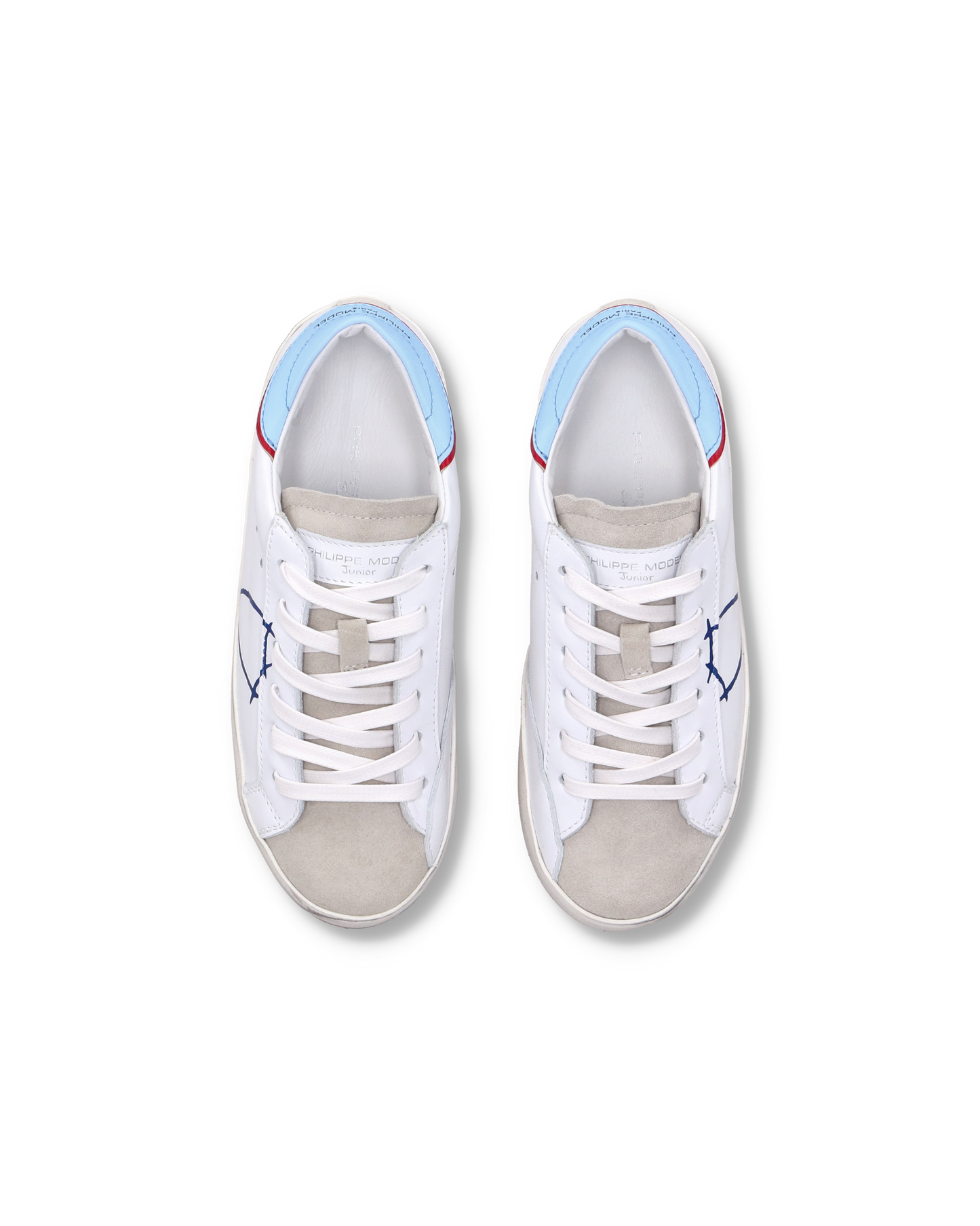 Sneakers basse Paris da Bambino in pelle, Bianco Azzurro