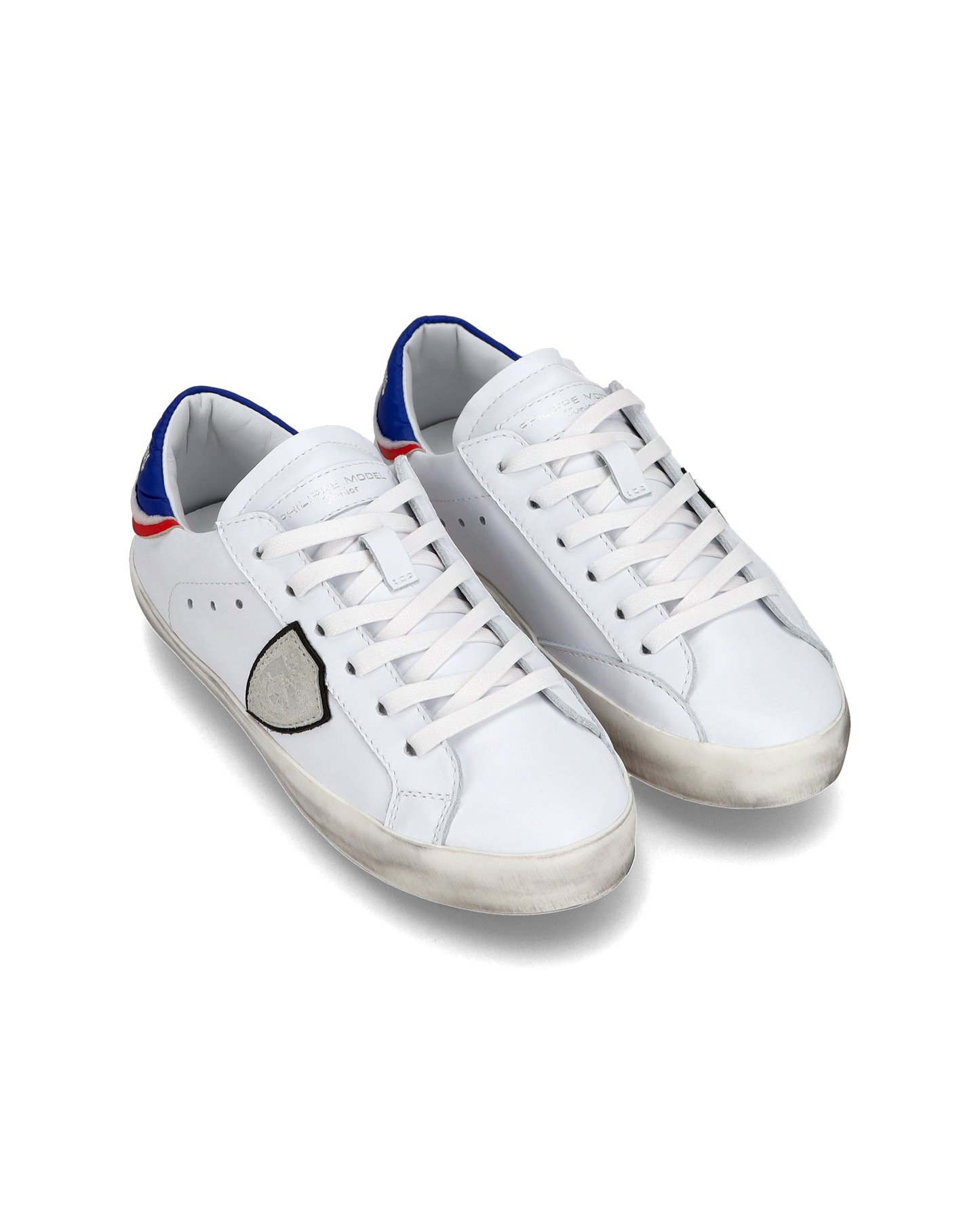 Junior Paris Low-Top Sneakers in Leather, White Blue