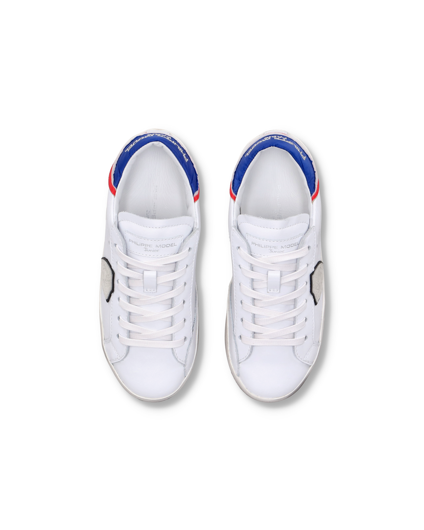 Junior Paris Low-Top Sneakers in Leather, White Blue