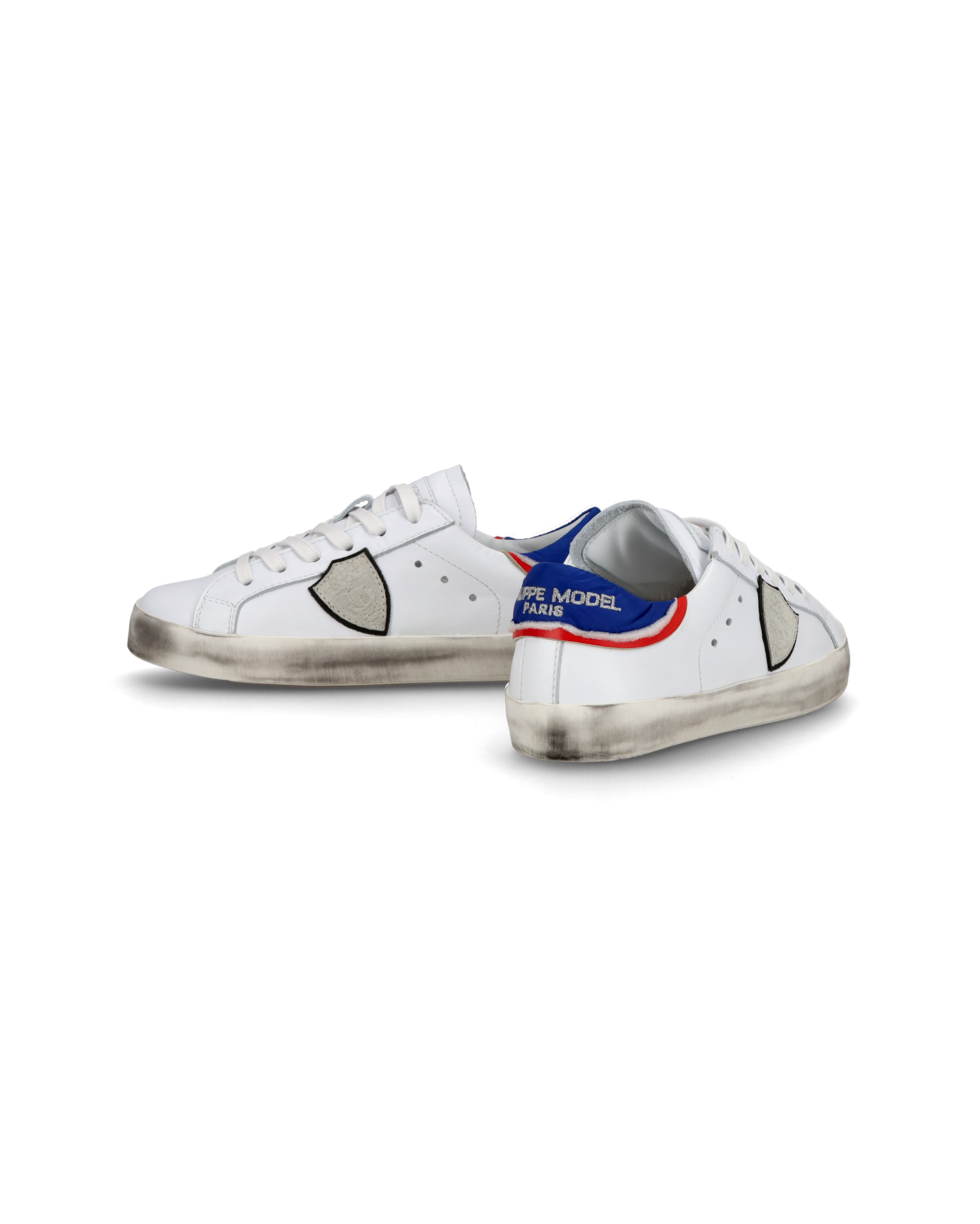 Junior Paris Low-Top Sneakers in Leather, White Blue